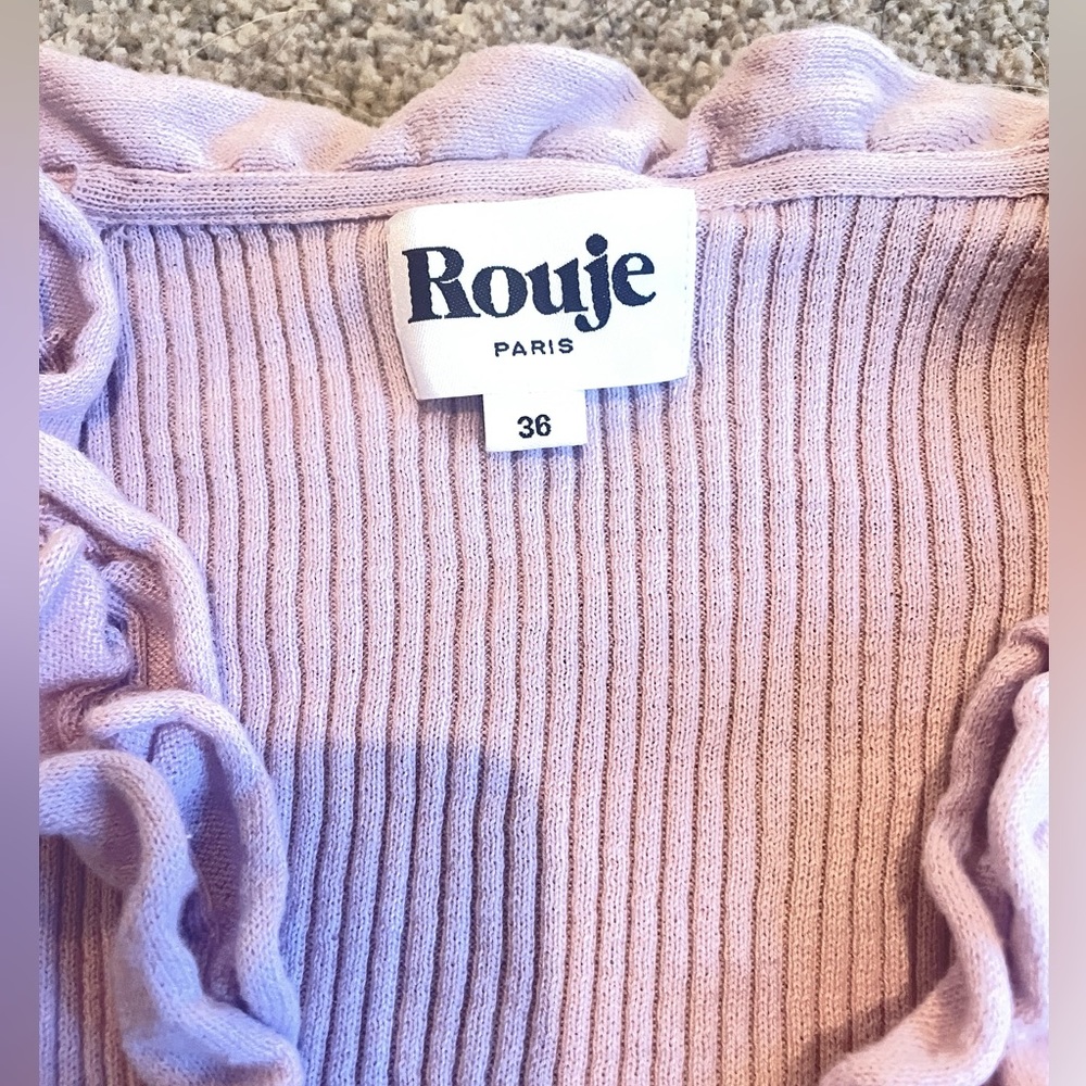 Rouje Lilac Ruffle-Trim Ribbed Knit Top - Picture 2 of 3